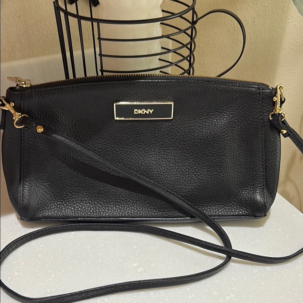 DKNY Black Crossbody Bag with Gold Accents